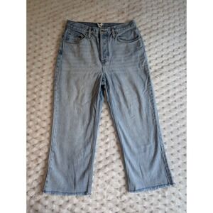 Topshop Denim Cropped Jeans Frayed Hem High Waist Button Fly Petite‎ W32